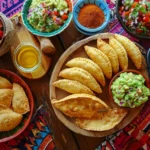 Spanish and Mexican empanadas displayed side by side on a wooden table.