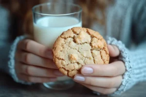 Concerned person holding a Crumbl cookie with stomach pain
