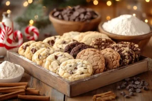 A tray of freshly baked Crumbl Cookies with assorted flavors.