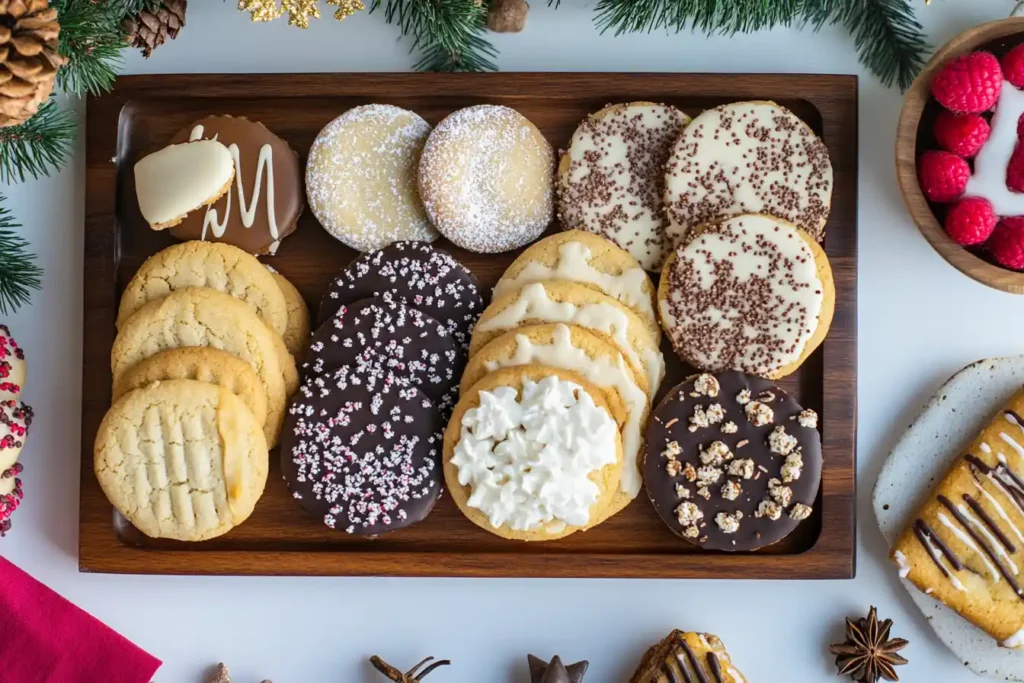 Crumbl Cookies weekly rotating menu flavors on a tray.