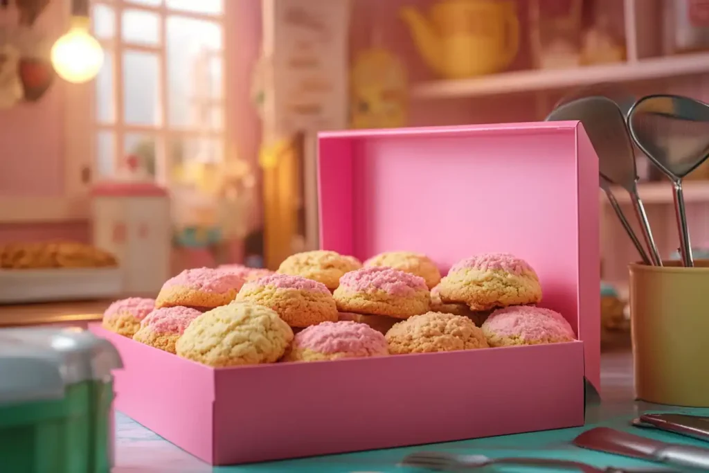 Crumbl Cookies in a pink box with vibrant colors.