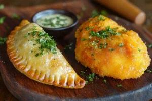 Side-by-side comparison of baked Argentine and fried Venezuelan empanadas.