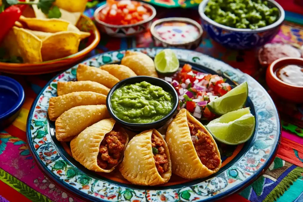 Fried Mexican empanadas with chorizo and cheese filling