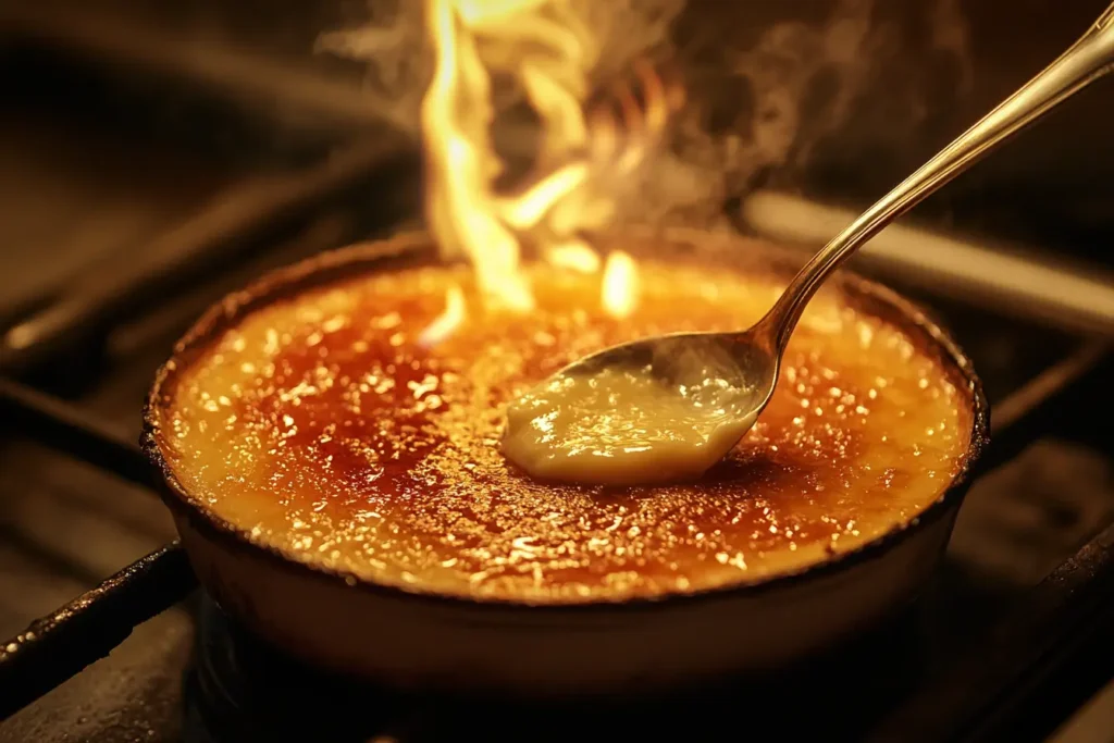 Caramelizing crème brûlée under oven broiler