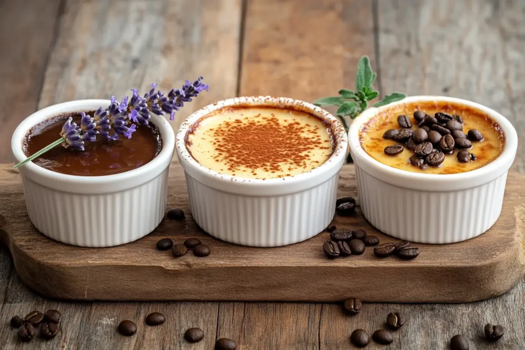 Lavender, chocolate, and coffee crème brûlée variations
